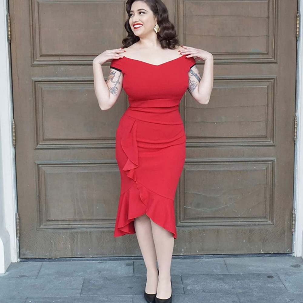 Large red dress off shoulders